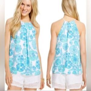 Lilly Pulitzer Bowen Halter Top in Las Olas Aqua Strong Current Sea